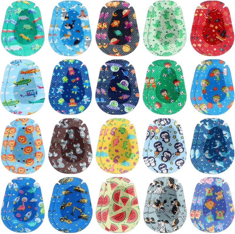 Copkim 40 Pcs Adhesive Eye Patches for Kids Boys 20 Styles Breathable Boy Eye Patch Bulk Light Blocking Cotton Adhesive Bandages for Toddler Boys, 3 x 2 Inch - Image 1